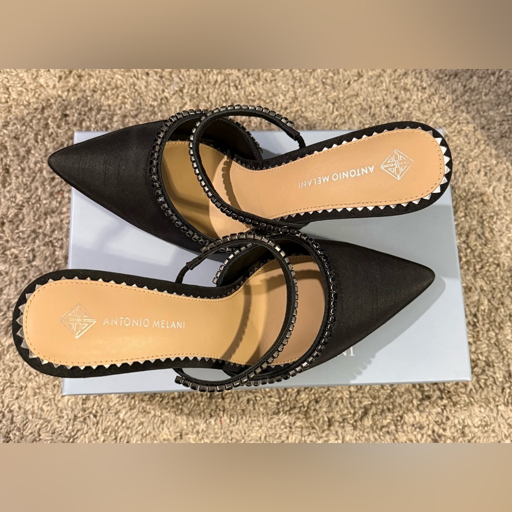 Antonio Melani Black Pointed-Toe Mules
